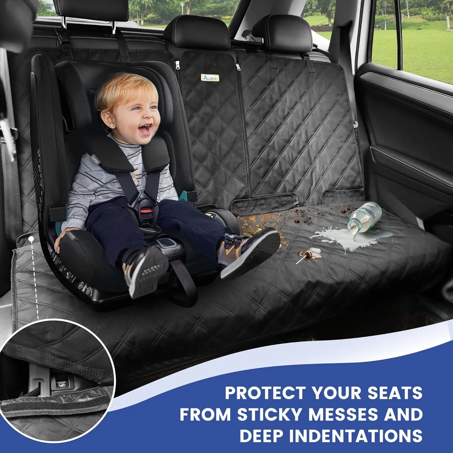 Back Seat Cover 60/40 Split Bench for Cars,Trucks,SUVs - Waterproof Easy Cleanup Car Seat Protector Great for Messy Kids and Drooling Pet Dogs(Black)