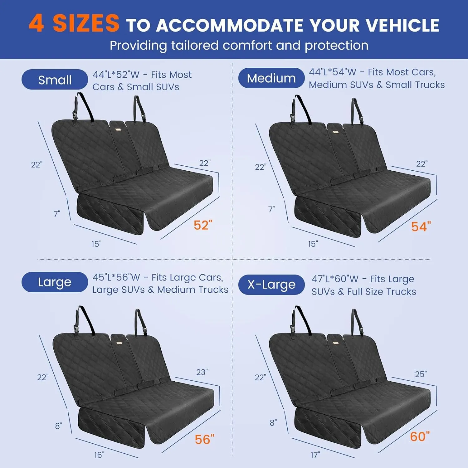 Back Seat Cover 60/40 Split Bench for Cars,Trucks,SUVs - Waterproof Easy Cleanup Car Seat Protector Great for Messy Kids and Drooling Pet Dogs(Black)