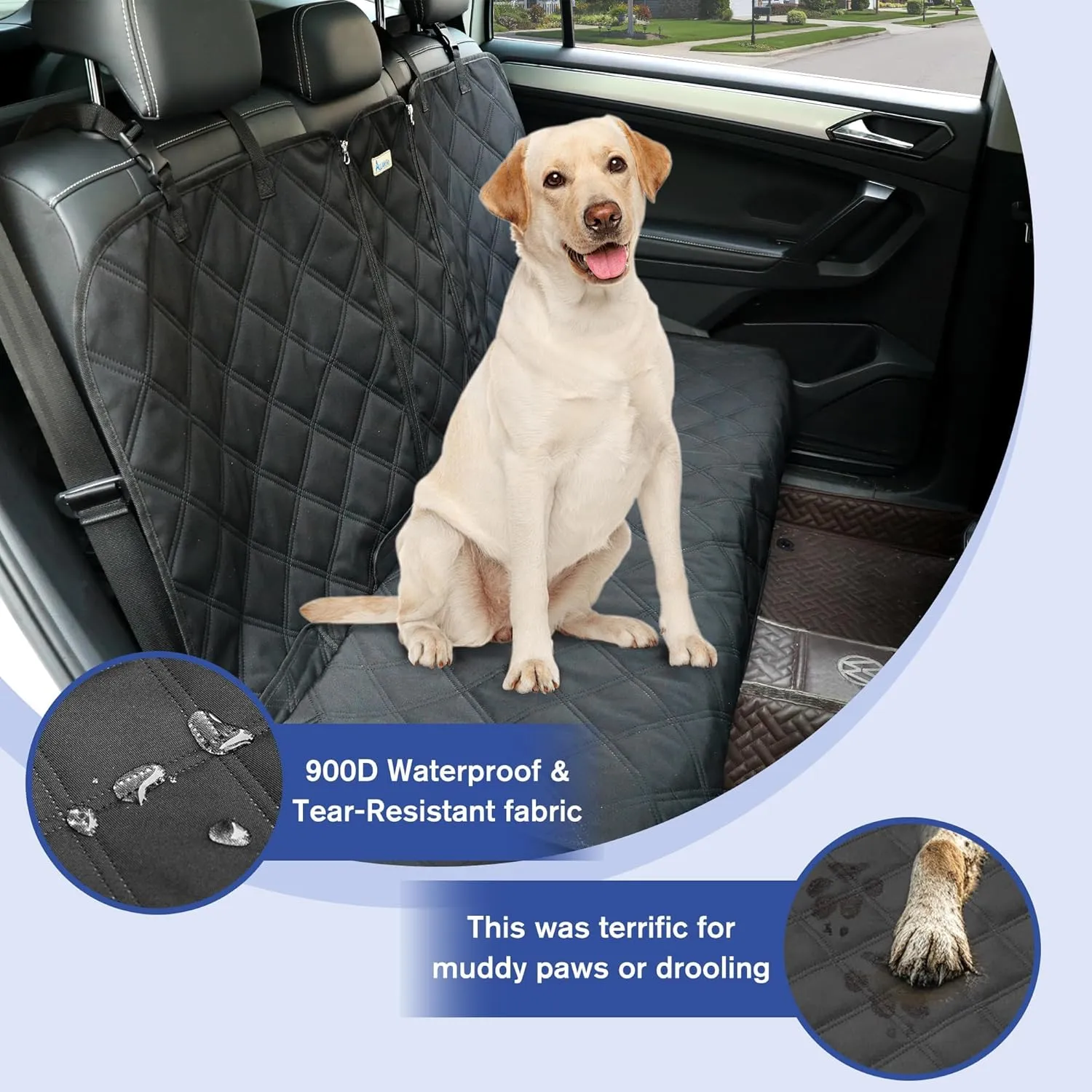 Back Seat Cover 60/40 Split Bench for Cars,Trucks,SUVs - Waterproof Easy Cleanup Car Seat Protector Great for Messy Kids and Drooling Pet Dogs(Black)