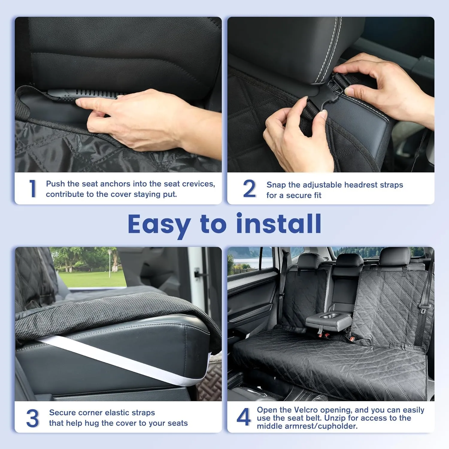 Back Seat Cover 60/40 Split Bench for Cars,Trucks,SUVs - Waterproof Easy Cleanup Car Seat Protector Great for Messy Kids and Drooling Pet Dogs(Black)