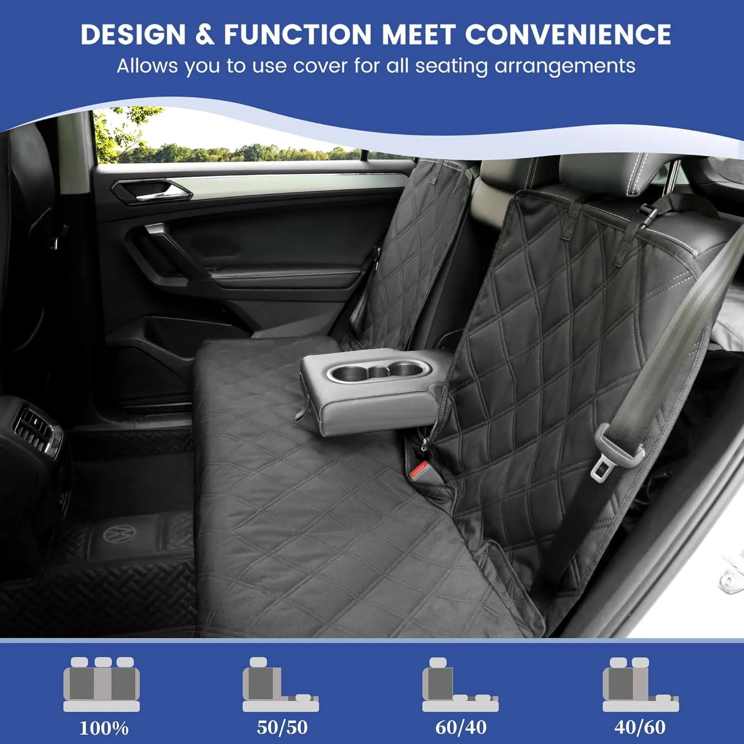 Back Seat Cover 60/40 Split Bench for Cars,Trucks,SUVs - Waterproof Easy Cleanup Car Seat Protector Great for Messy Kids and Drooling Pet Dogs(Black)