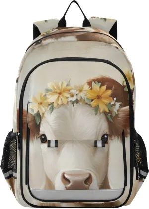 Backpack Cute Cow Garland Retro for Men Women Travel Laptop Daypack Shoulder Bag Book Bag Cool Funny Cute Backpack with Reflective Strip 12.9" ×17.7"