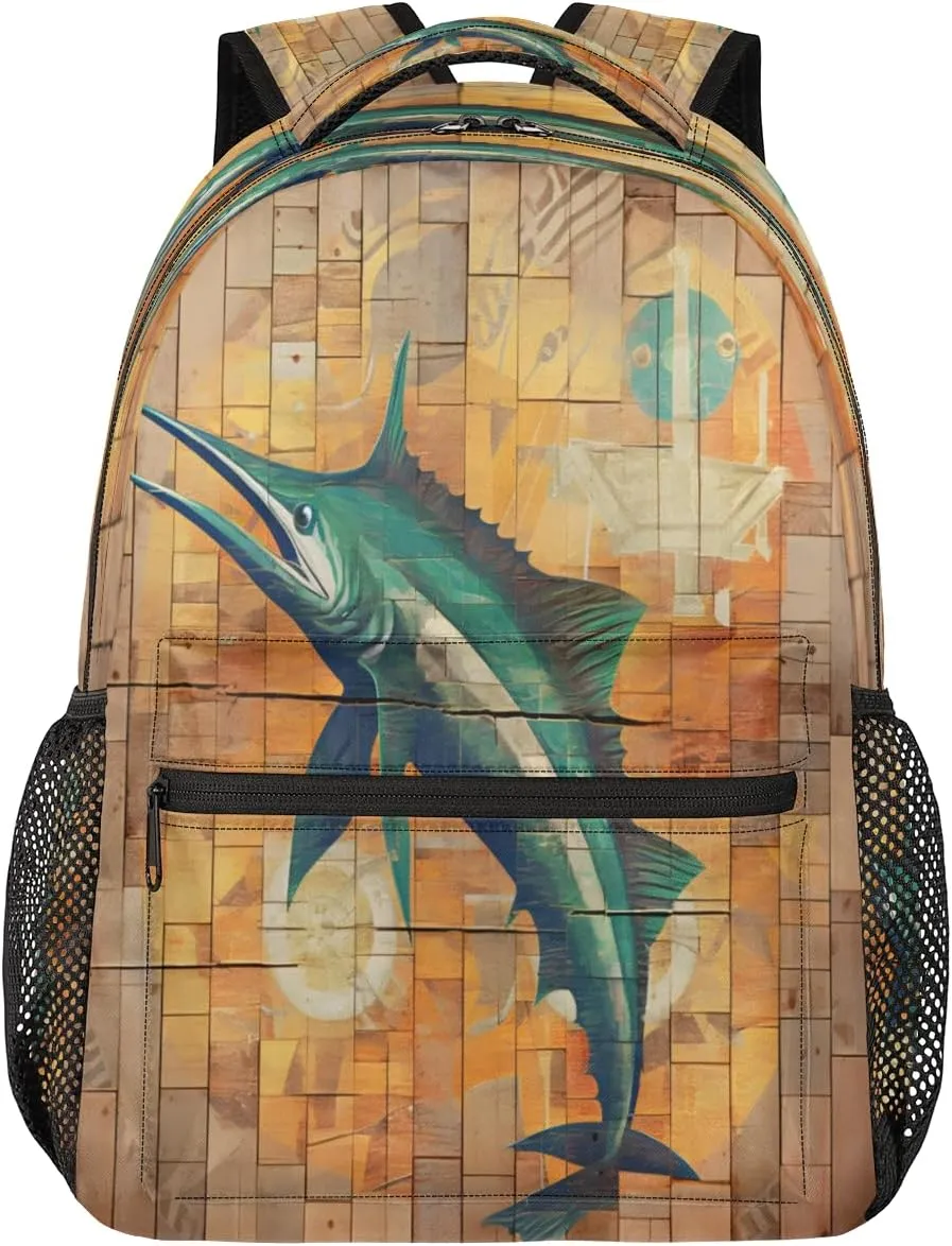 Backpack for Women Men, Waterproof Ocean Animal Casual Back Packs, Lightweight Swordfish Daypack Bags for Travel Camping Work