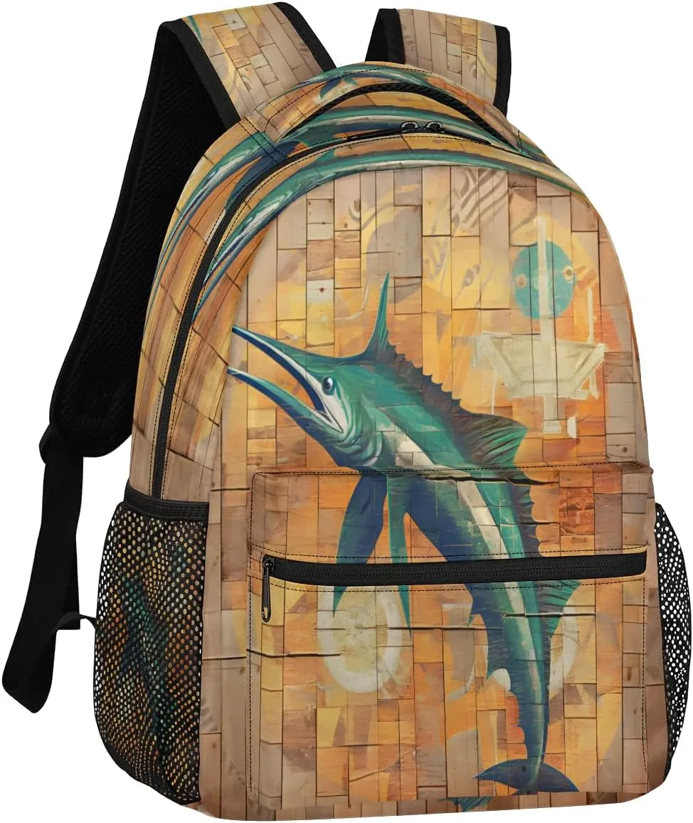 Backpack for Women Men, Waterproof Ocean Animal Casual Back Packs, Lightweight Swordfish Daypack Bags for Travel Camping Work