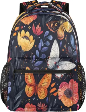 Backpack for Women Men, Waterproof Vintage Colorful Butterflies Casual Back Pack, Lightweight Flower Butterfly Daypack Bag for Travel Camping Work