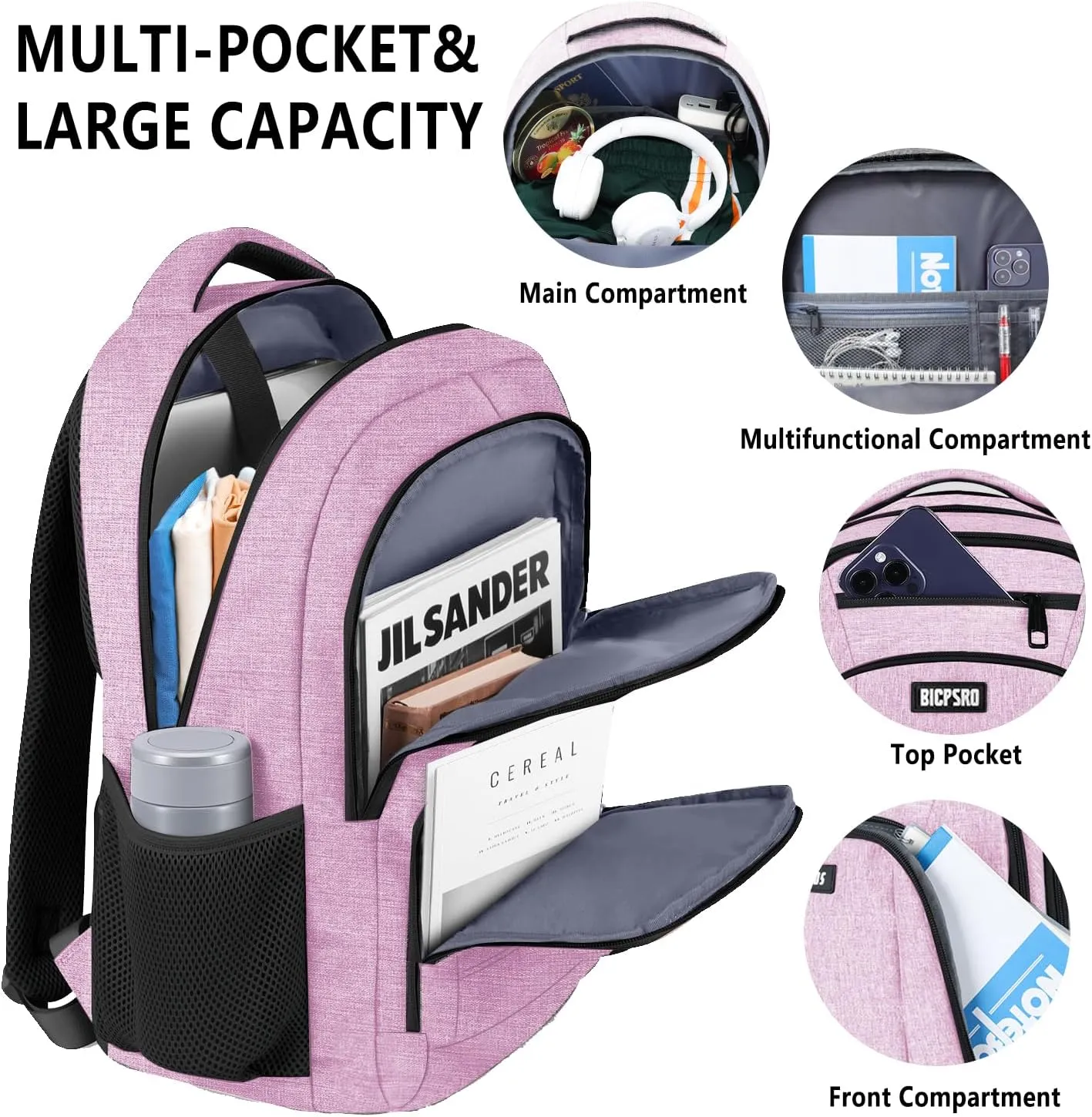 Backpack for Women, School Backpack for Girls, Work Business Back pack with USB Charging Port,Water Resistant College Computer Bookbag Fits 15.6 Inch Laptop,Back Pack,Mochilas Pink