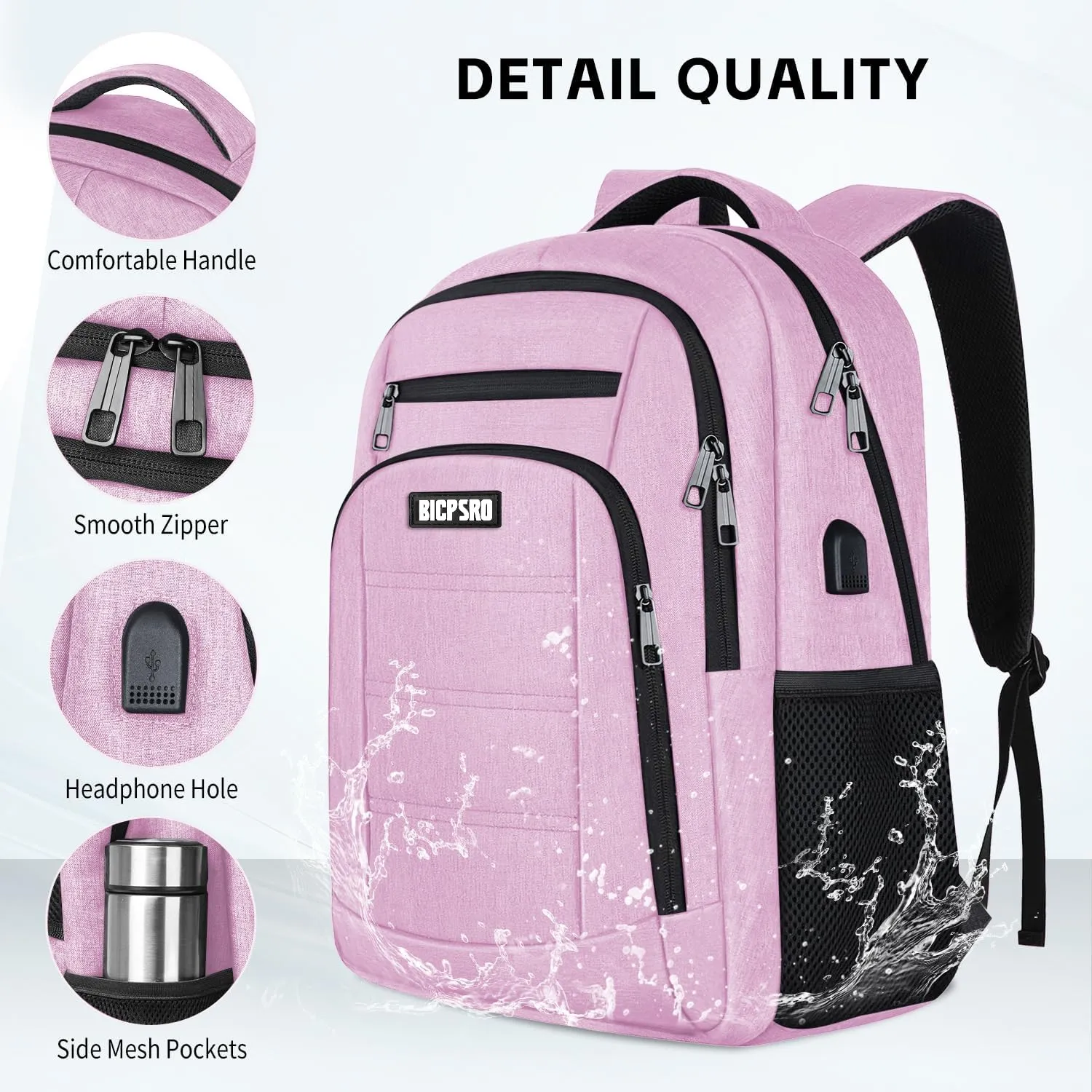 Backpack for Women, School Backpack for Girls, Work Business Back pack with USB Charging Port,Water Resistant College Computer Bookbag Fits 15.6 Inch Laptop,Back Pack,Mochilas Pink