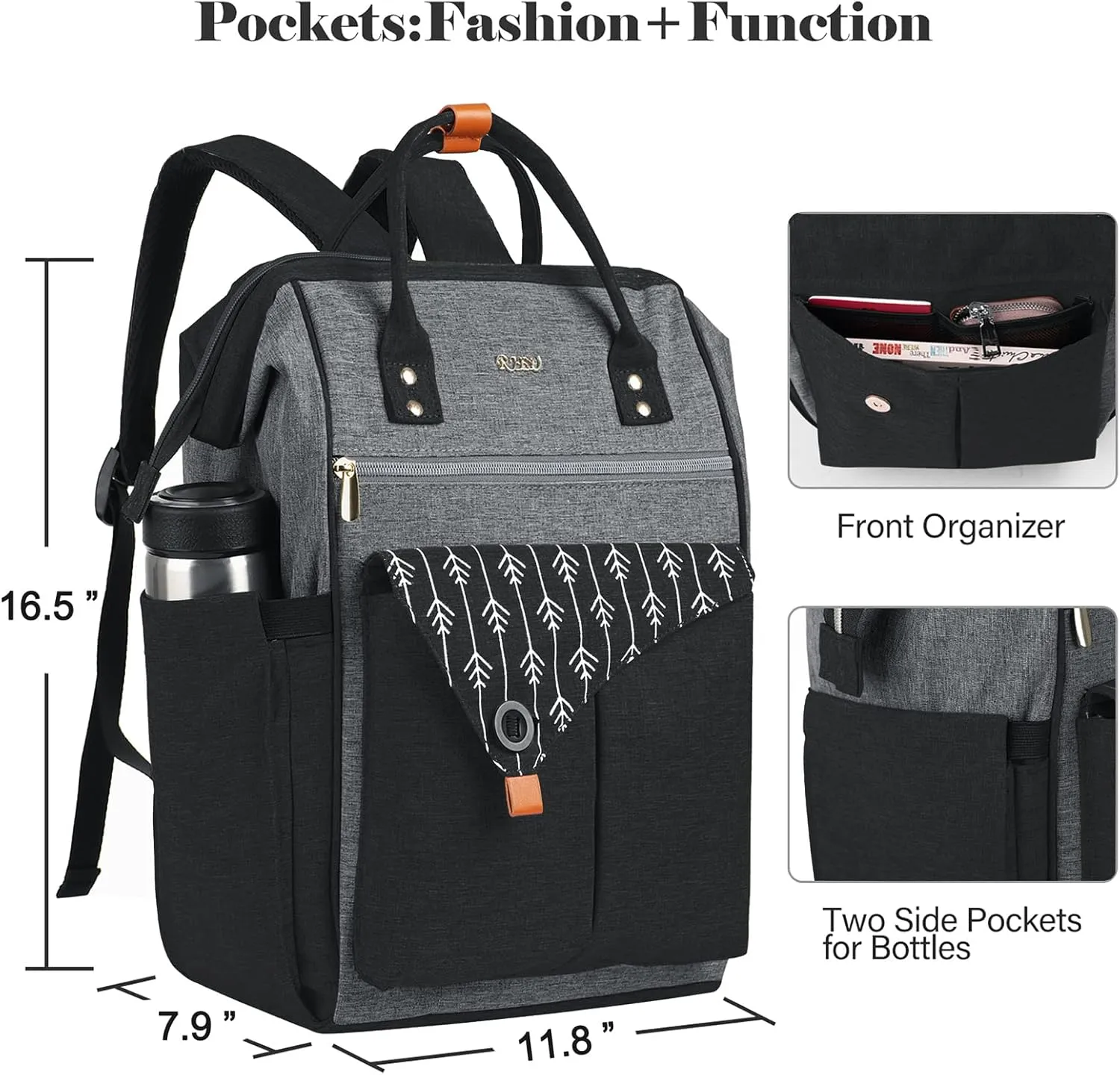 Backpack for Women,15.6 Inch College School Backpack with USB Charging Port, Water Resistant Laptop Computer Backpack Gifts for Women