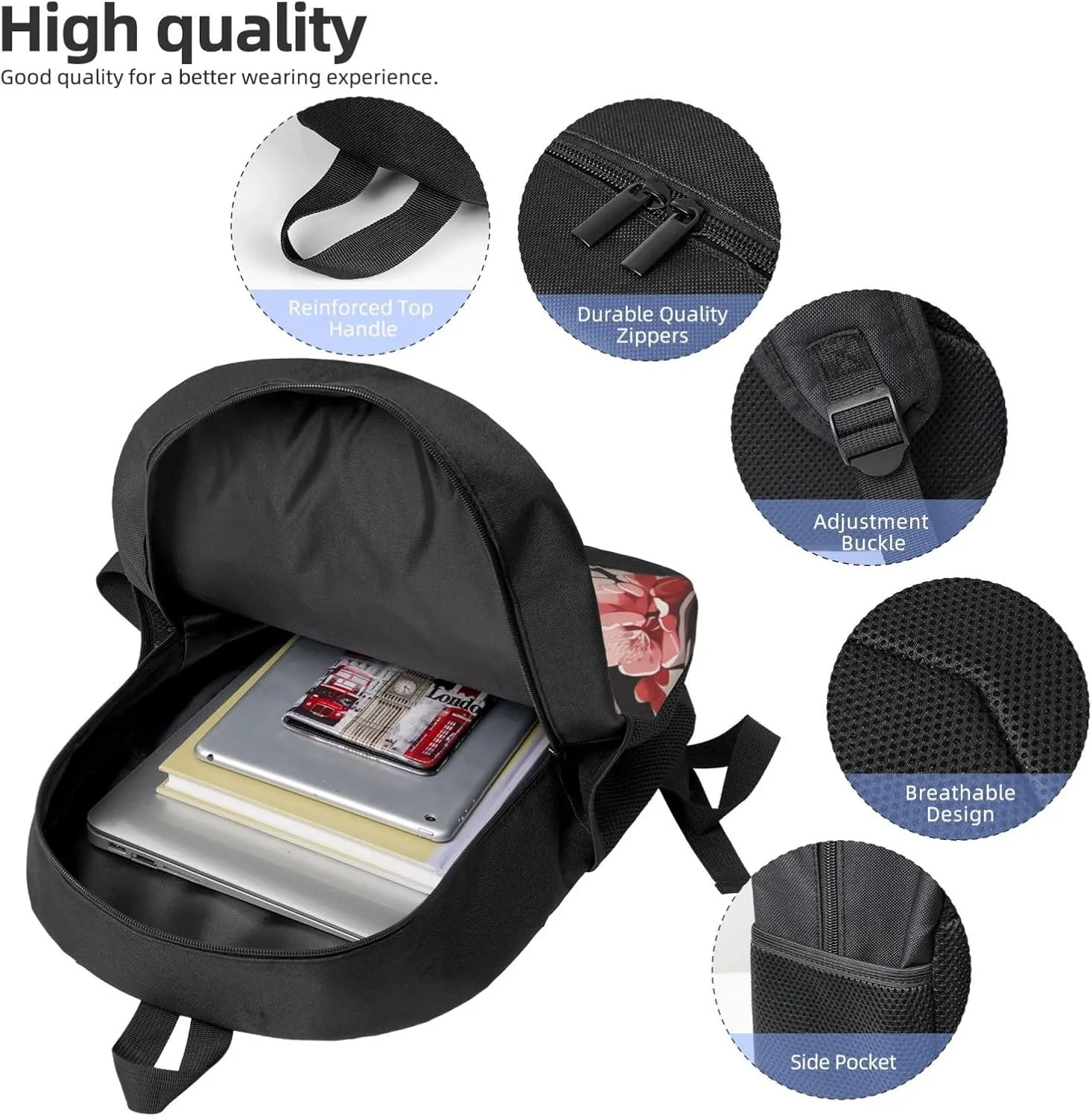 Backpack Japanese Floral Cherry Blossom Travel Casual Laptop Backpack 17 inch Waterproof Hiking Daypack for Men Women