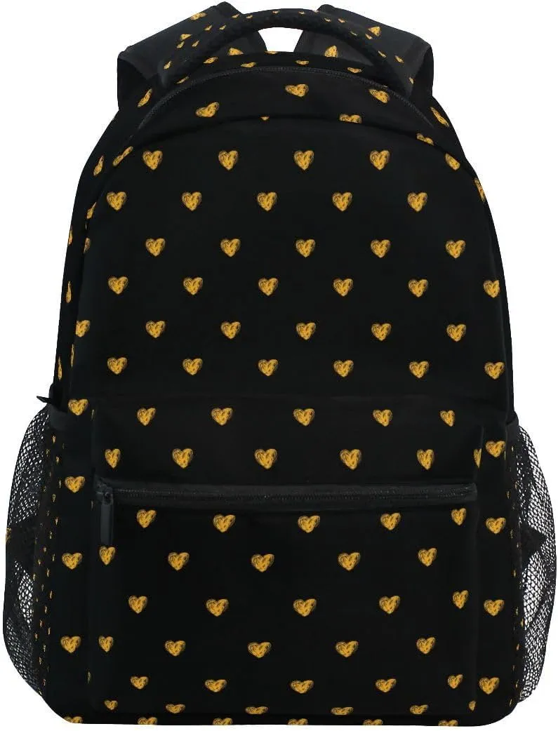 Backpack Love Hearts Yellow Simple Cute Valentine's Day Birthday Daypack Shoulder Bag with Name Label Tag for Travel Hiking Casual Camping Sports Gym