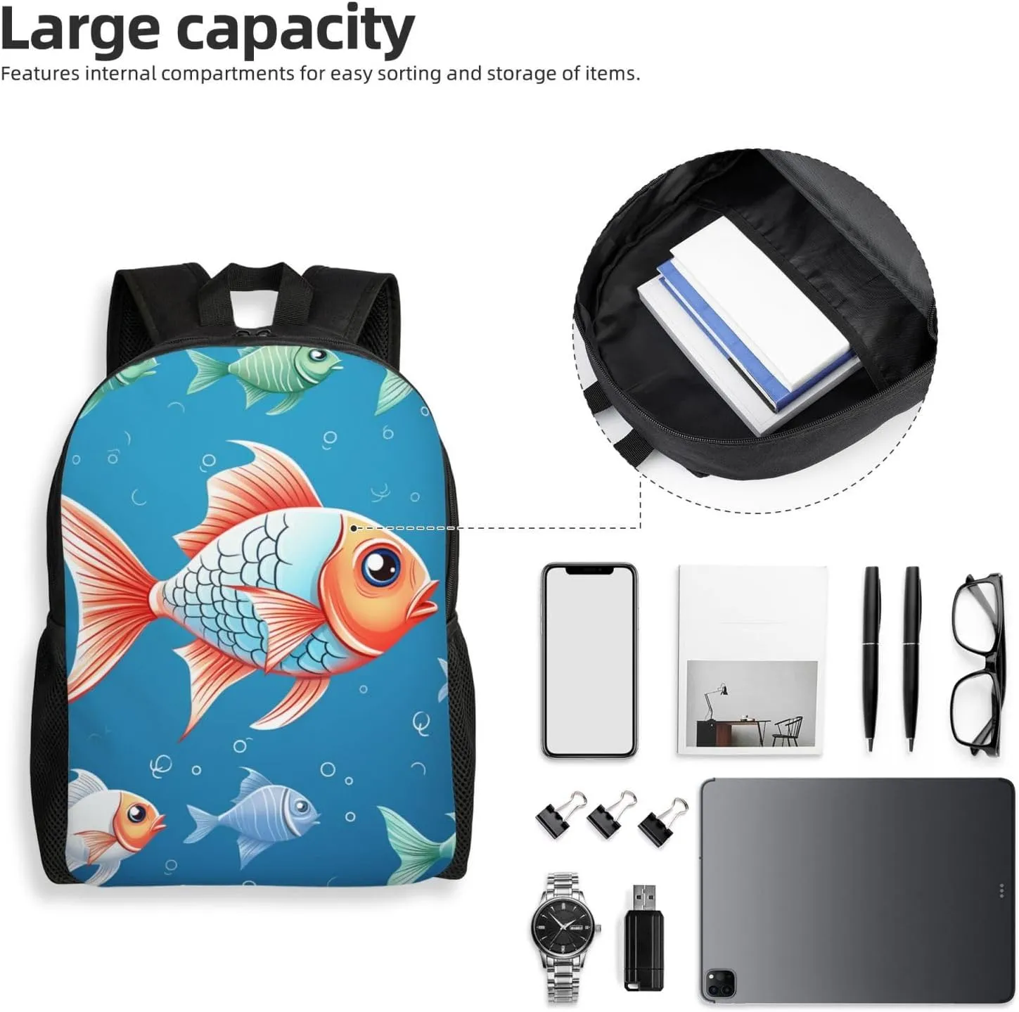 Backpack Ornamental Fish Travel Casual Laptop Backpack Waterproof Hiking Daypack For Men Women