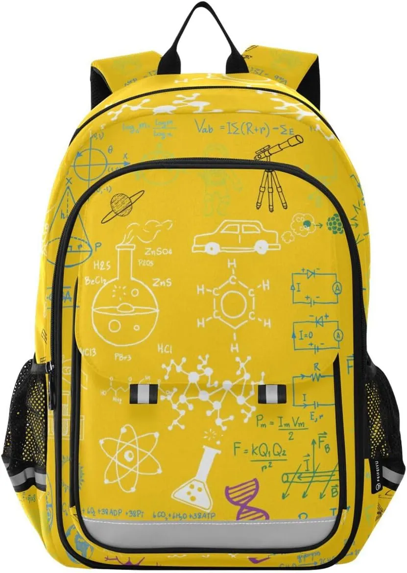 Backpack Yellow Science Concept Chemical Biology Geography Space Daypack Shoulder Bag Rucksack Knapsack for Travel Hiking Sports Gym Casual Camping