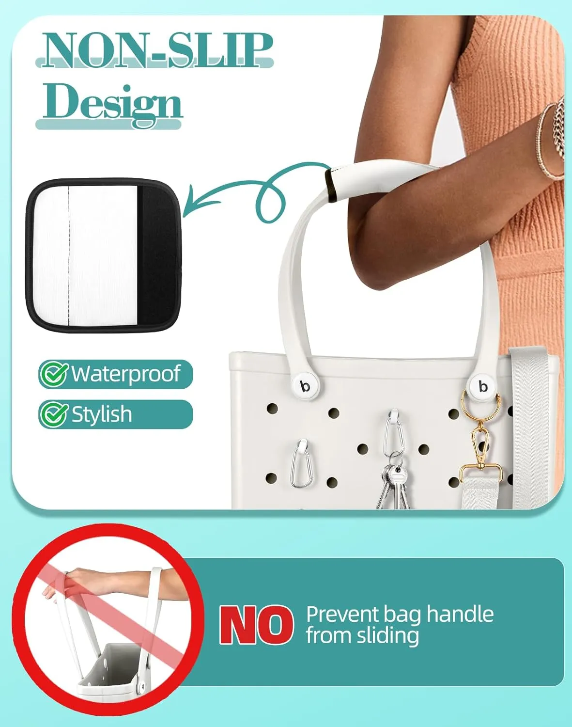 Bag Strap Crossbody Charms for Bogg Bag Accessories - Shoulder Strap Neoprene Luggage Handle Wrap for Suitcase & 2 Key Holders White