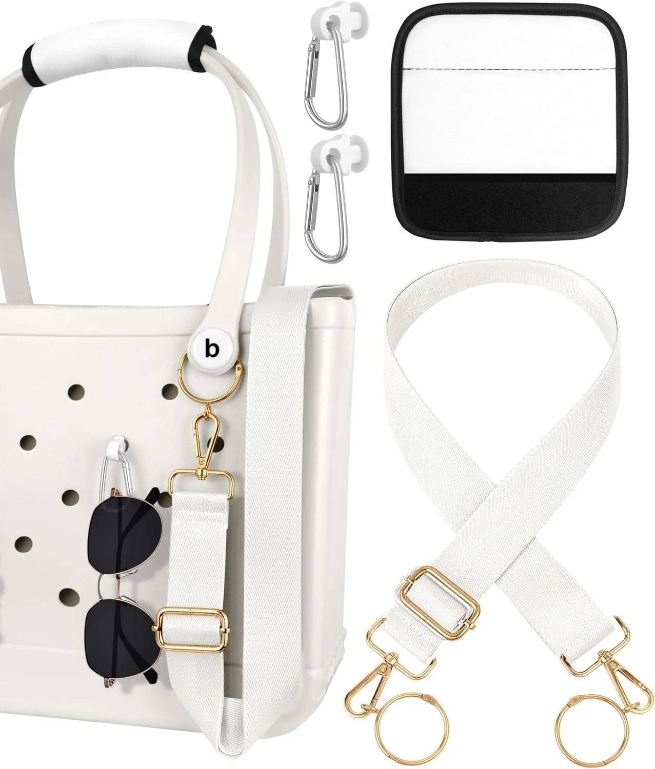 Bag Strap Crossbody Charms for Bogg Bag Accessories - Shoulder Strap Neoprene Luggage Handle Wrap for Suitcase & 2 Key Holders White