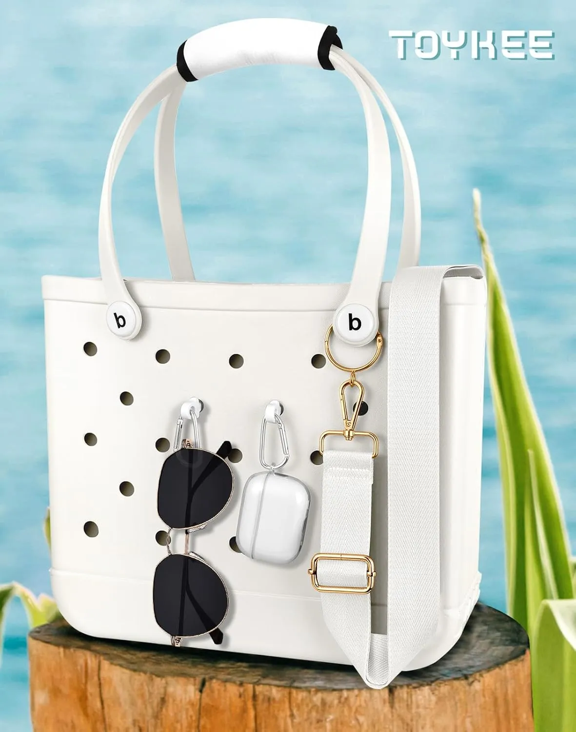 Bag Strap Crossbody Charms for Bogg Bag Accessories - Shoulder Strap Neoprene Luggage Handle Wrap for Suitcase & 2 Key Holders White