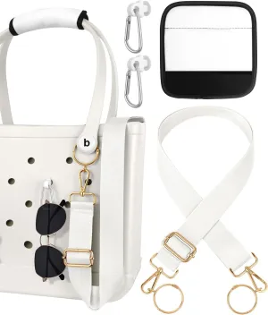 Bag Strap Crossbody Charms for Bogg Bag Accessories - Shoulder Strap Neoprene Luggage Handle Wrap for Suitcase & 2 Key Holders White