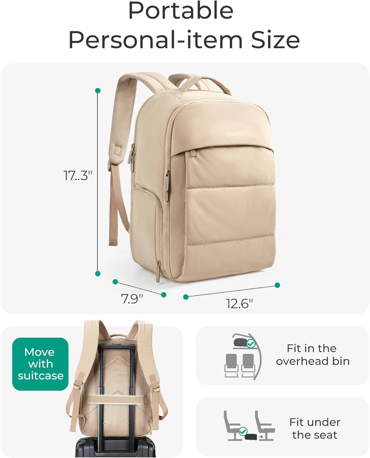 BAGSMART 30L Carry On Backpack with Shoe Compartment, Airline Approved Travel Backpack, Lightweight Travel Bag Fits 15.6 Inch Laptop, Water-Resistant, Camel