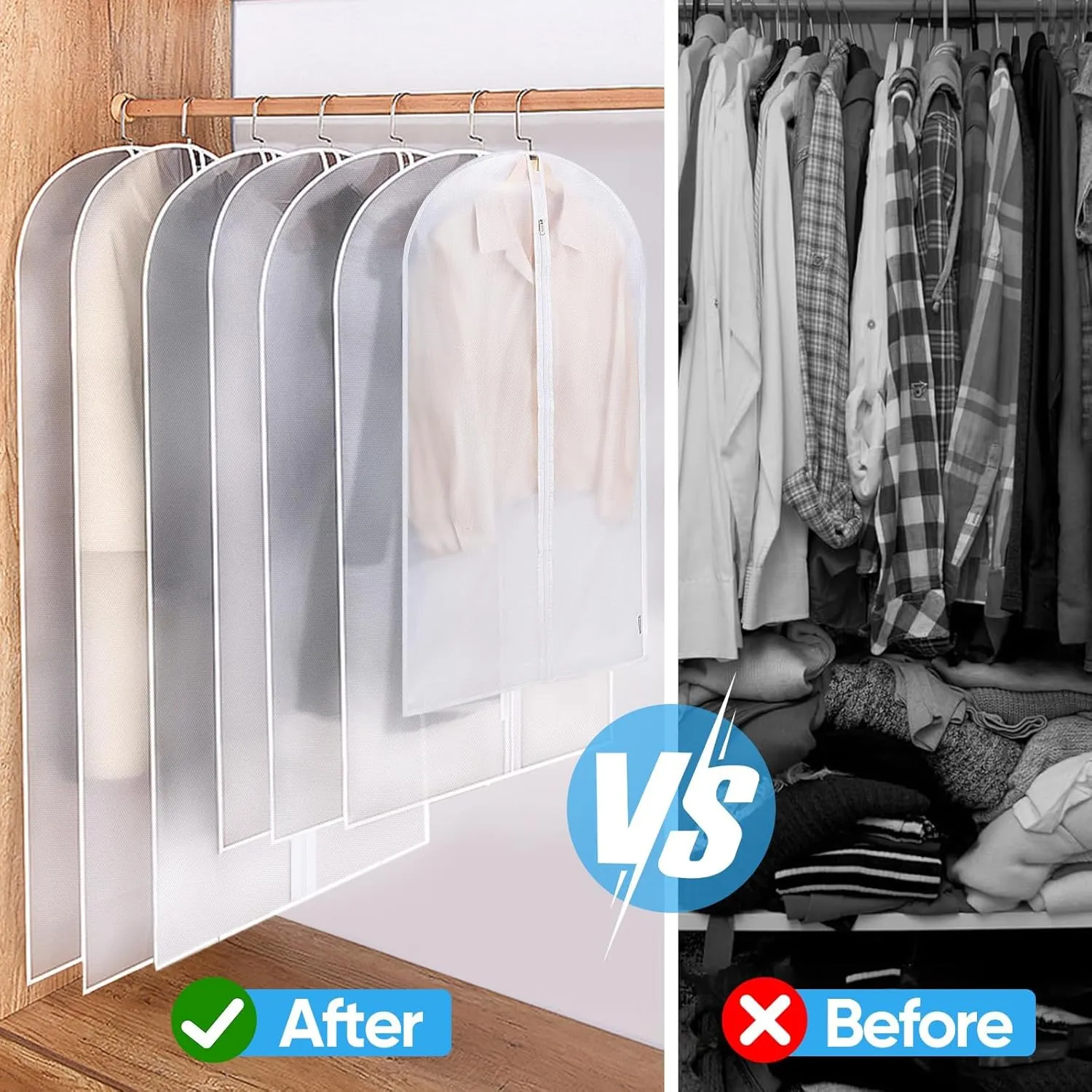 BALEINE 48'' Translucent Garment Bags, 12 Packs PEVA Dress Bag for Closet Clothes Dresses Suit Coats Storage (White, 12PK)