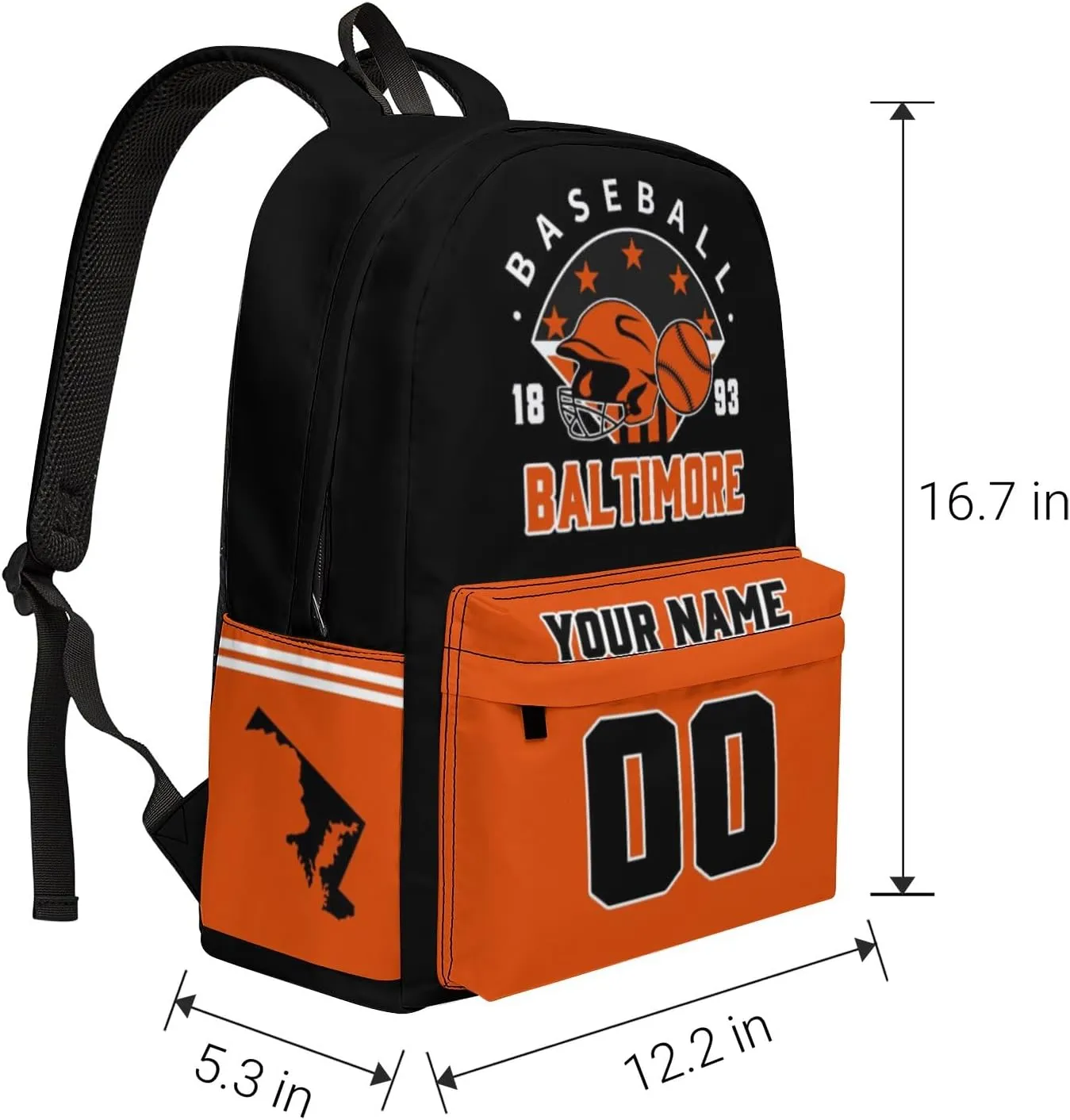 Baltimore Backpack Custom Name Number Travel Laptop Work Shoulder Bag Personalized Daypack Fans Gift for Men Women Boy Girl