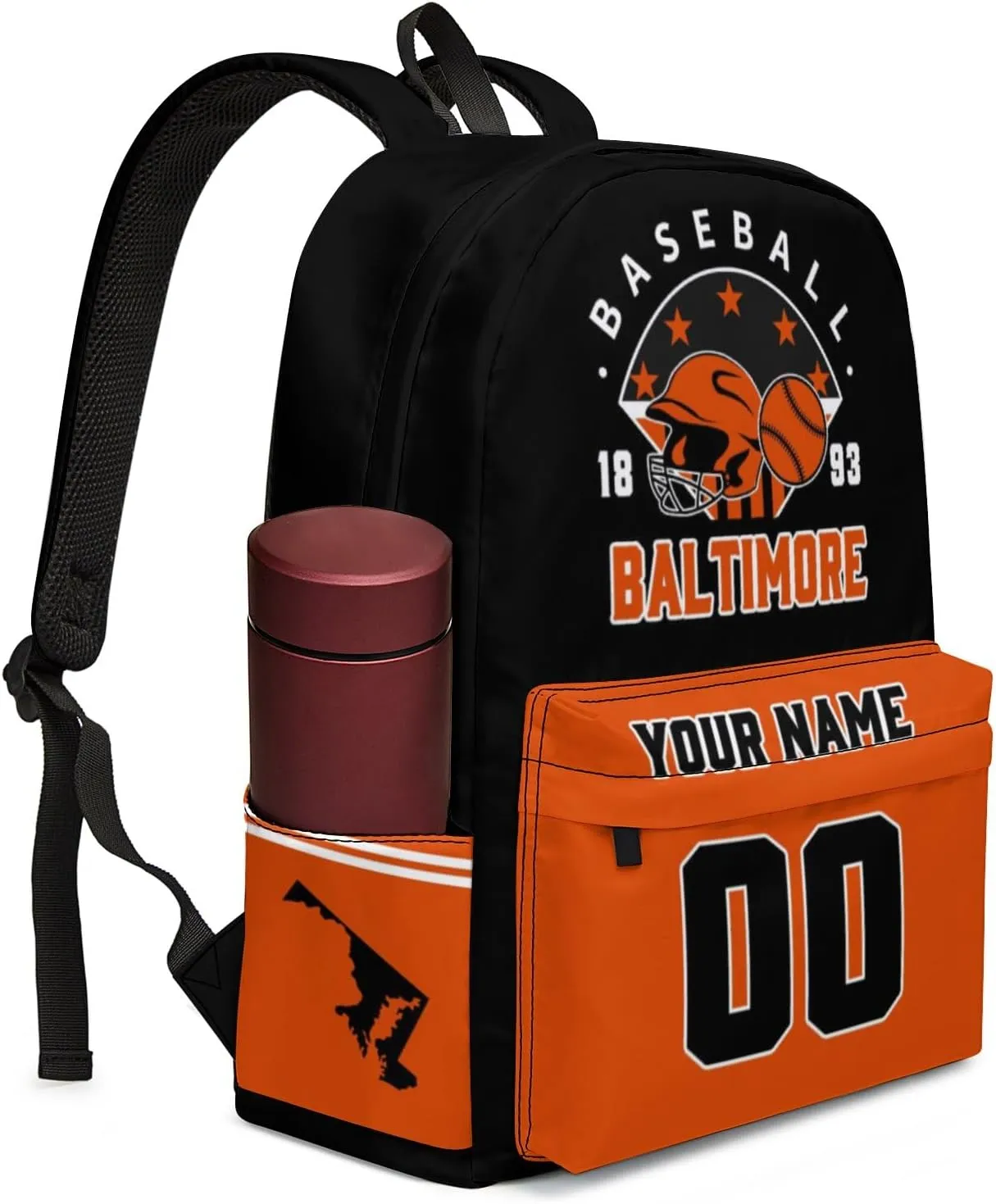 Baltimore Backpack Custom Name Number Travel Laptop Work Shoulder Bag Personalized Daypack Fans Gift for Men Women Boy Girl