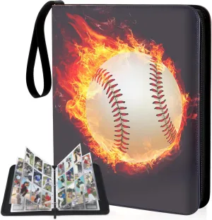 Baseball Card Binder 810 Pockets - Lictin Baseball Card Holder, Collectible Trading Card Albums with 45 Removable Sleeves (Baseball-Fire)