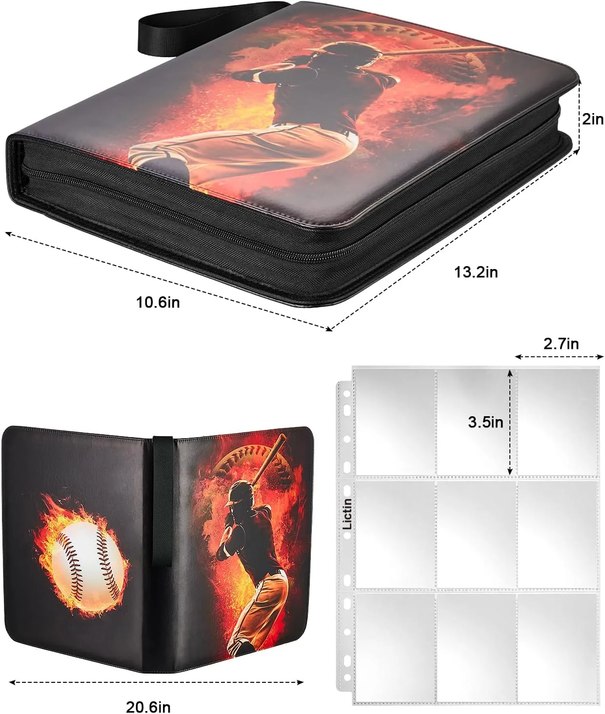 Baseball Card Binder 810 Pockets - Lictin Baseball Card Holder, Sports Card Binder Collection Trading Card Albums with 45 Removable Sleeves