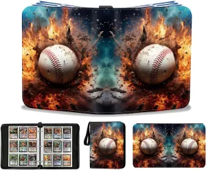 Baseball Card Binder 900 Pockets, Trading Card Collection Sports Card Binder with 50 Removable Sleeves, Double Sided Pocket Sport Card Holder PU Leather Collectible Trading Card Albums Storage