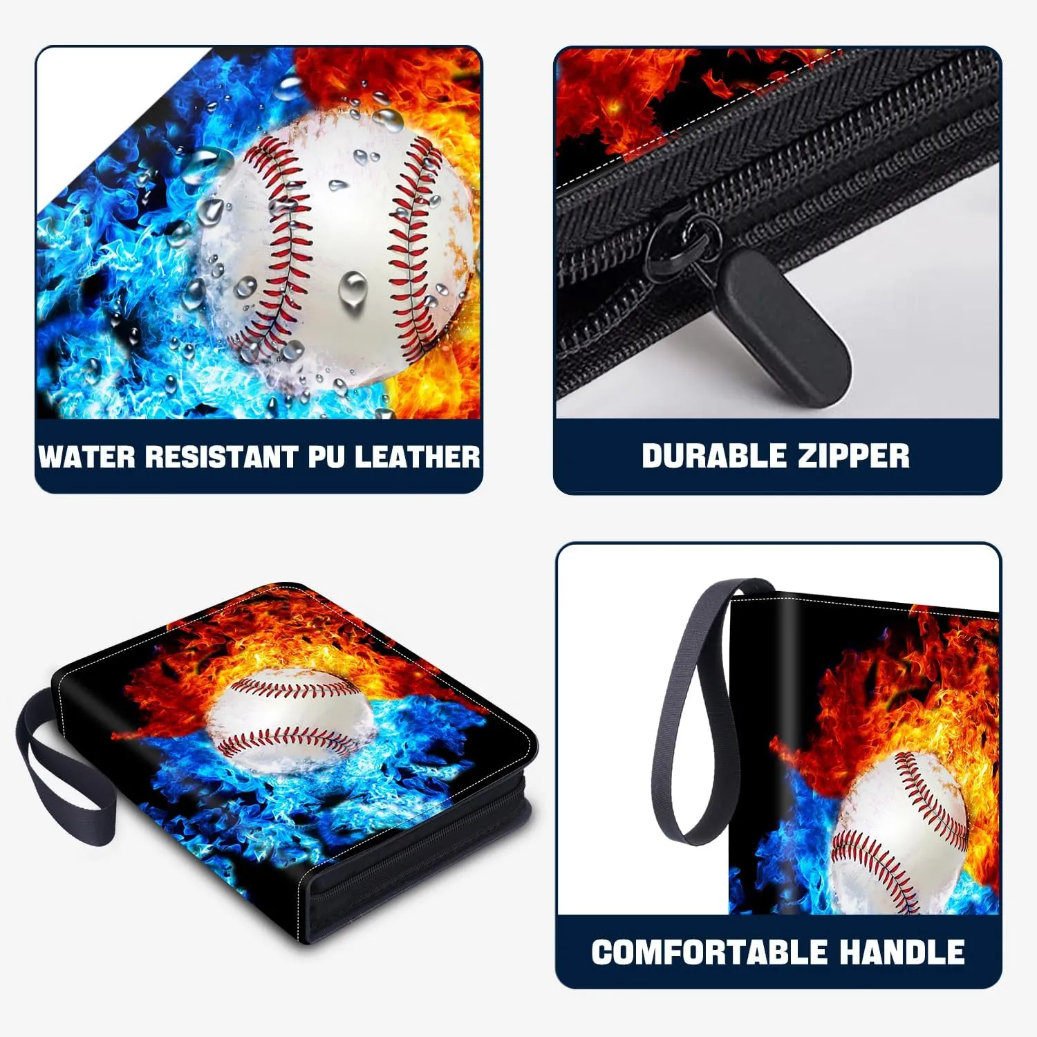 Baseball Card Binder with Sleeves,9-Pocket Trading Card Holder Card Collectors Album Hold Up to 900 Cards,Card Folder For Baseball Football Basketball Sport Trading Cards,TCG,MTG,PTG Games