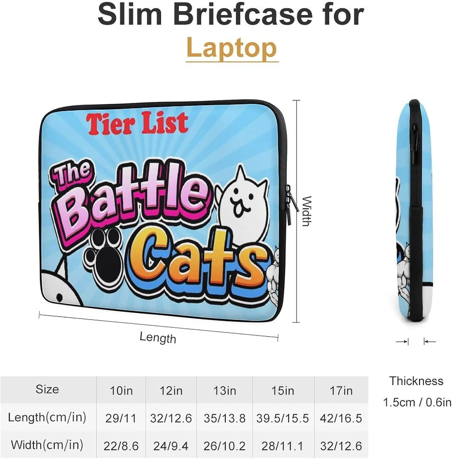 Battle-Cats Slim Laptop Bag - Lightweight And Water-Resistant Carrying Case with Handle