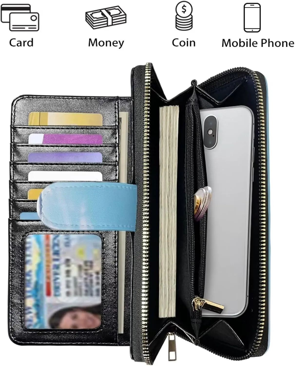 Beachside Starfish Print Slim Wallet Women PU Leather Clutch Portable and Multifunction Wallet RFID Blocking Wallet