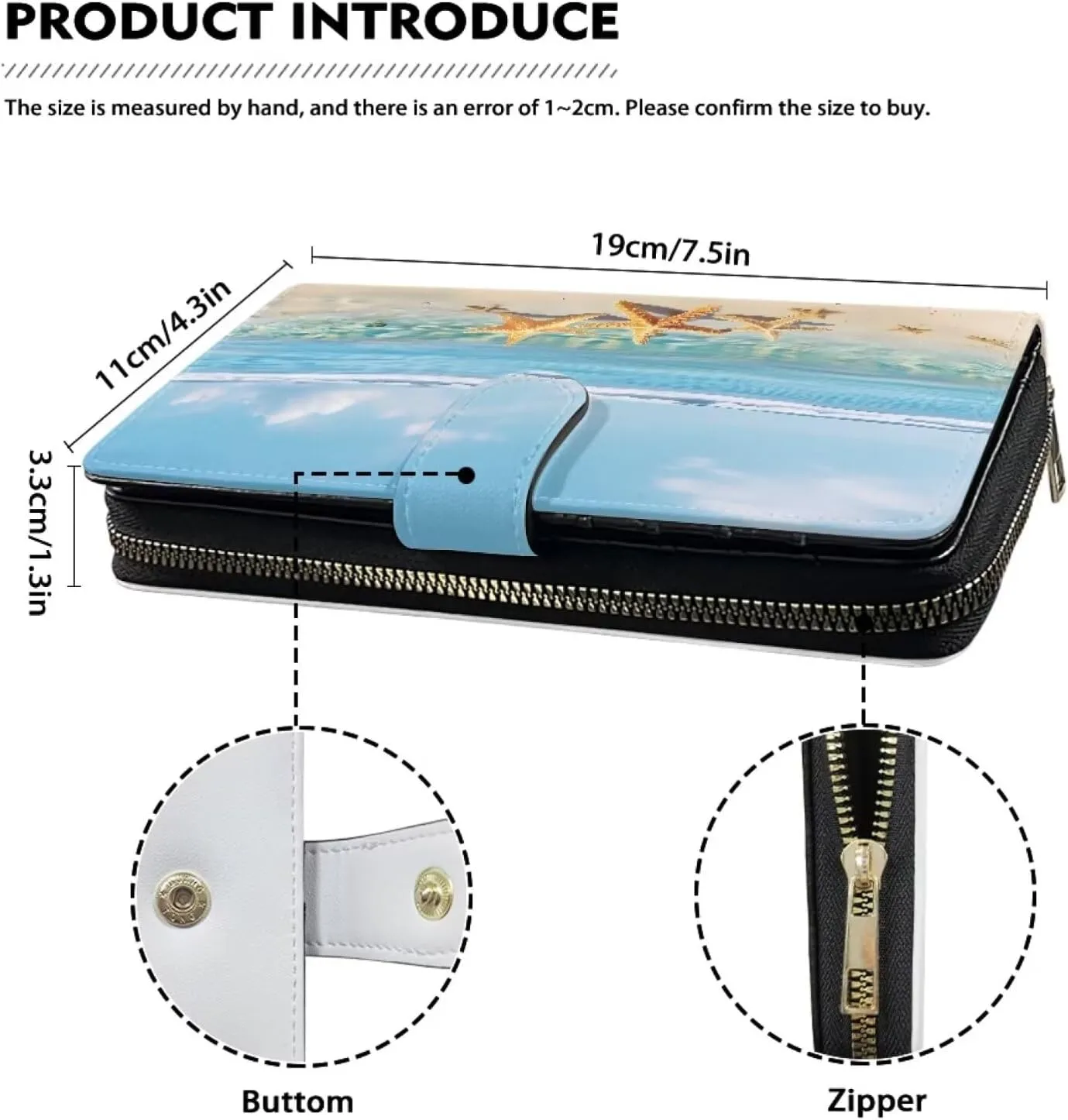 Beachside Starfish Print Slim Wallet Women PU Leather Clutch Portable and Multifunction Wallet RFID Blocking Wallet