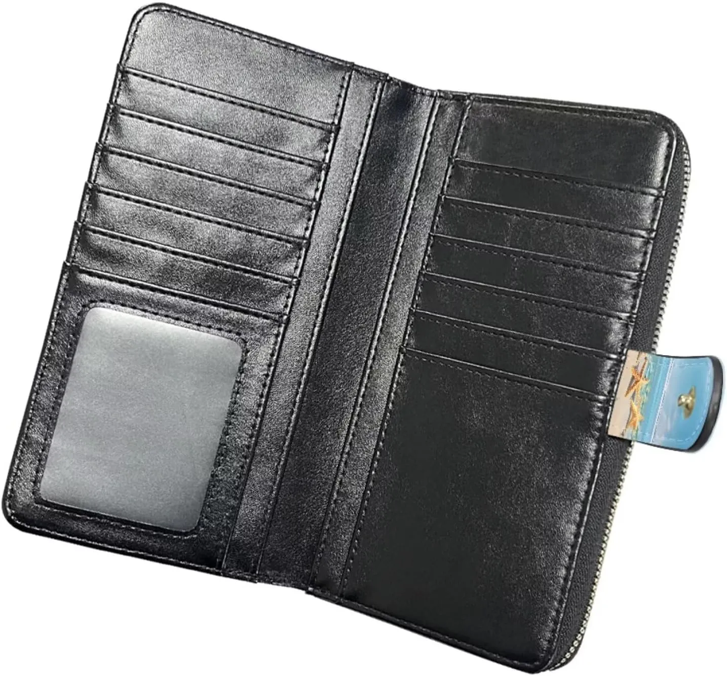 Beachside Starfish Print Slim Wallet Women PU Leather Clutch Portable and Multifunction Wallet RFID Blocking Wallet