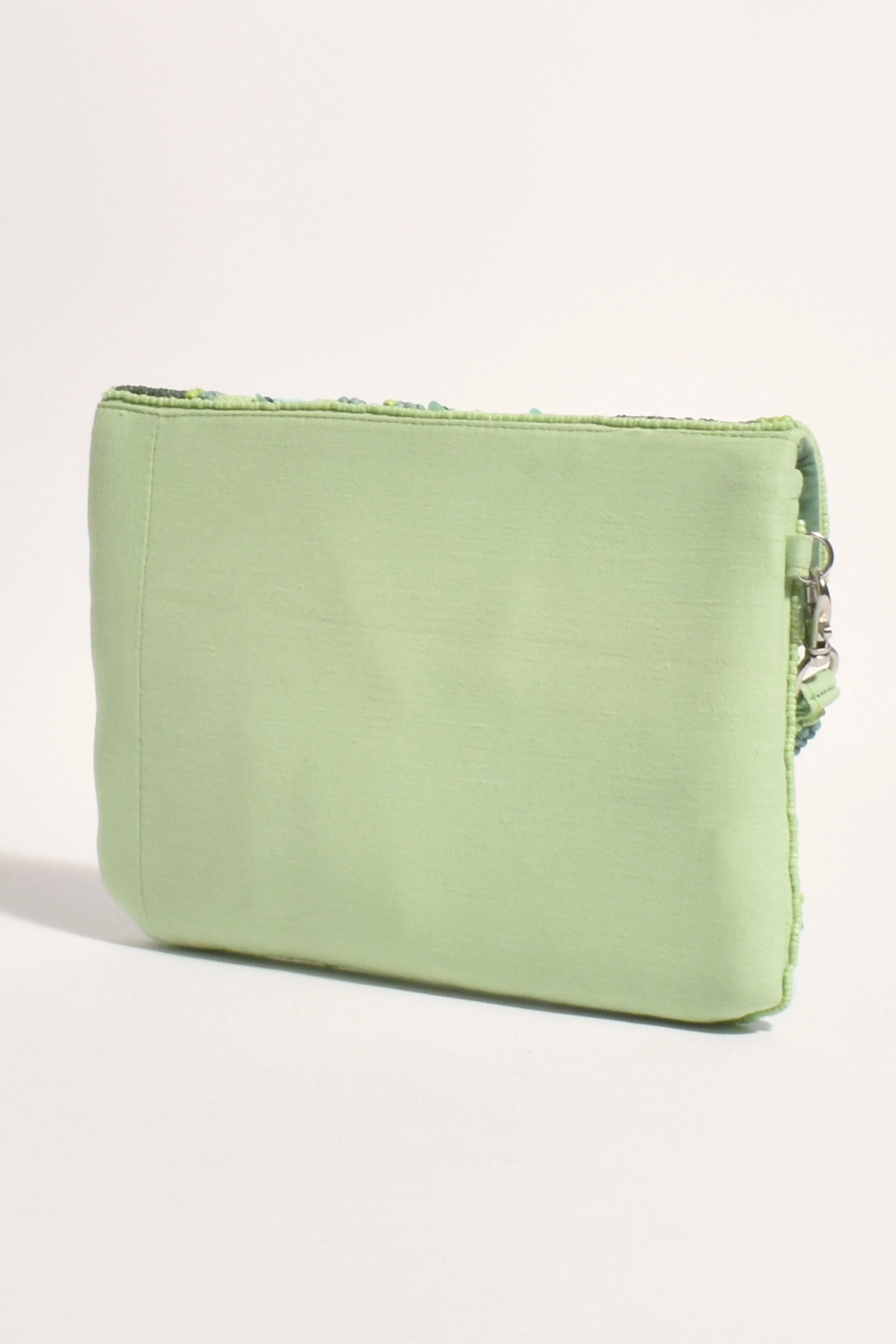 Bead Sequin Mix Pattern Fold Over Clutch - Mint Multi