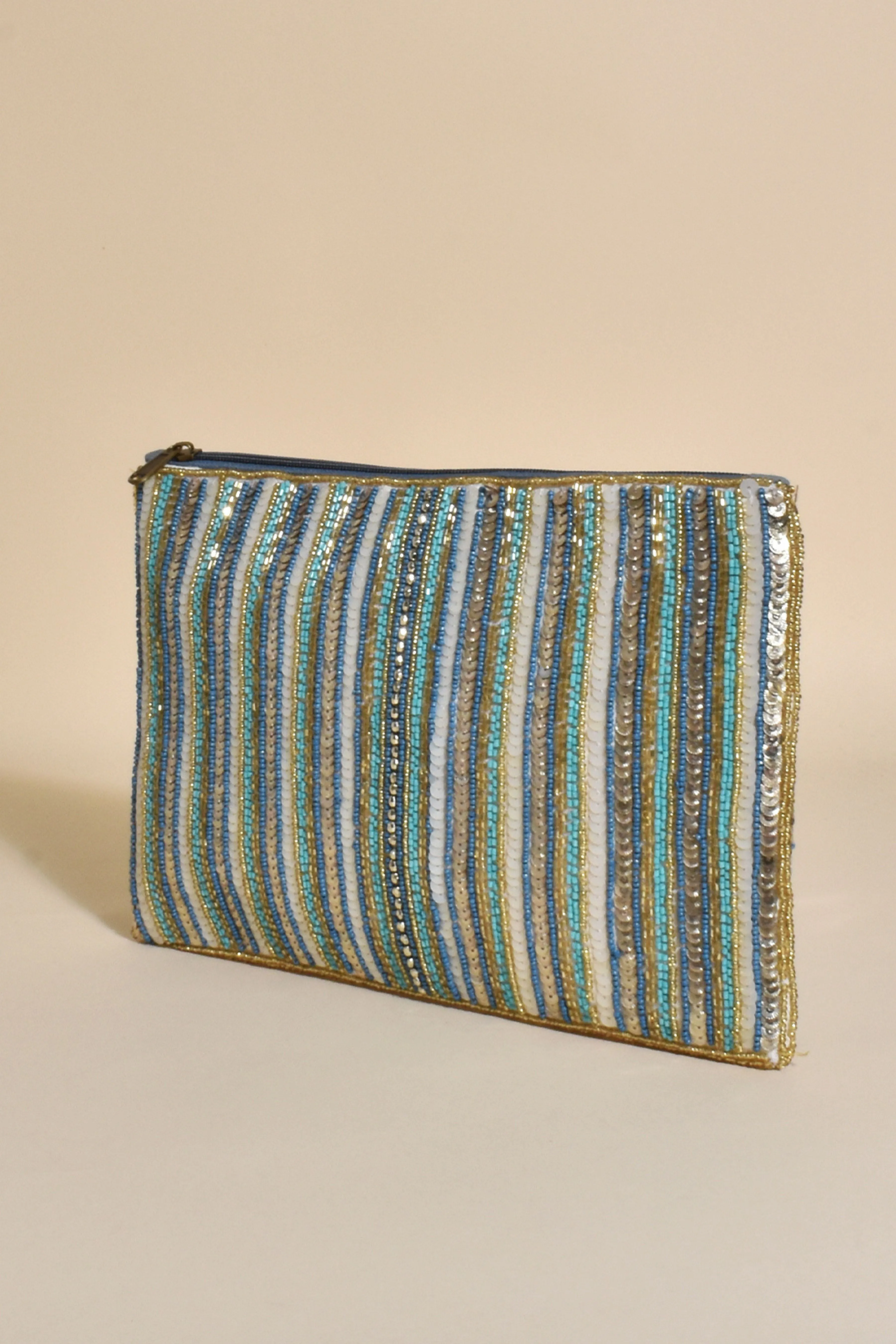 Beaded Stripe Zip Top Clutch - Multi