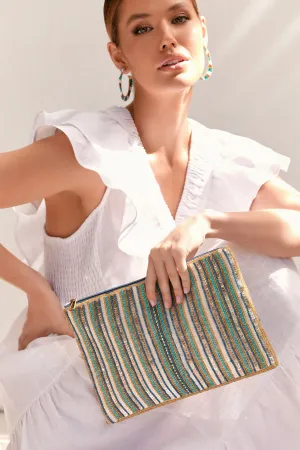 Beaded Stripe Zip Top Clutch - Multi
