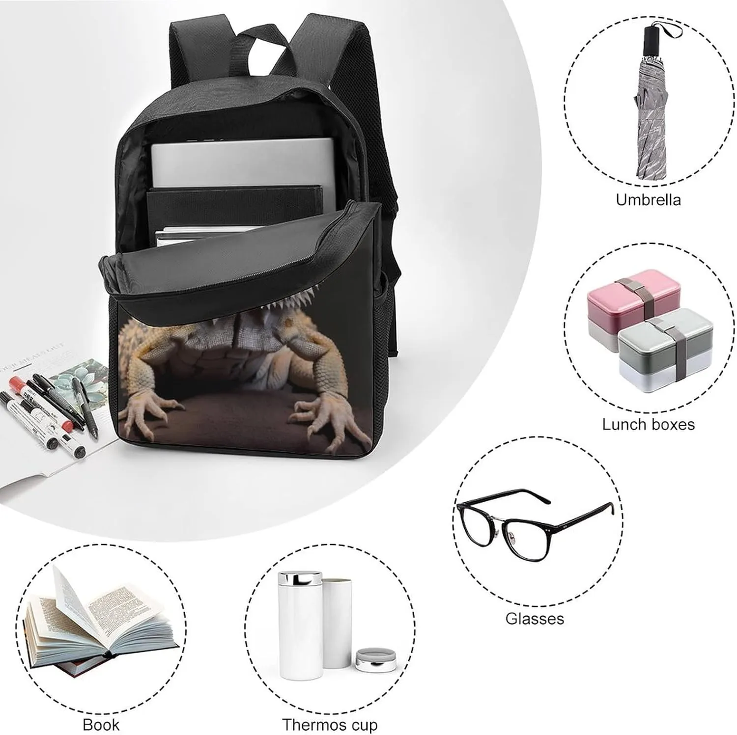 Bearded Dragons Backpack with Adjustable Straps, Suitable for Travel Picnics Activities