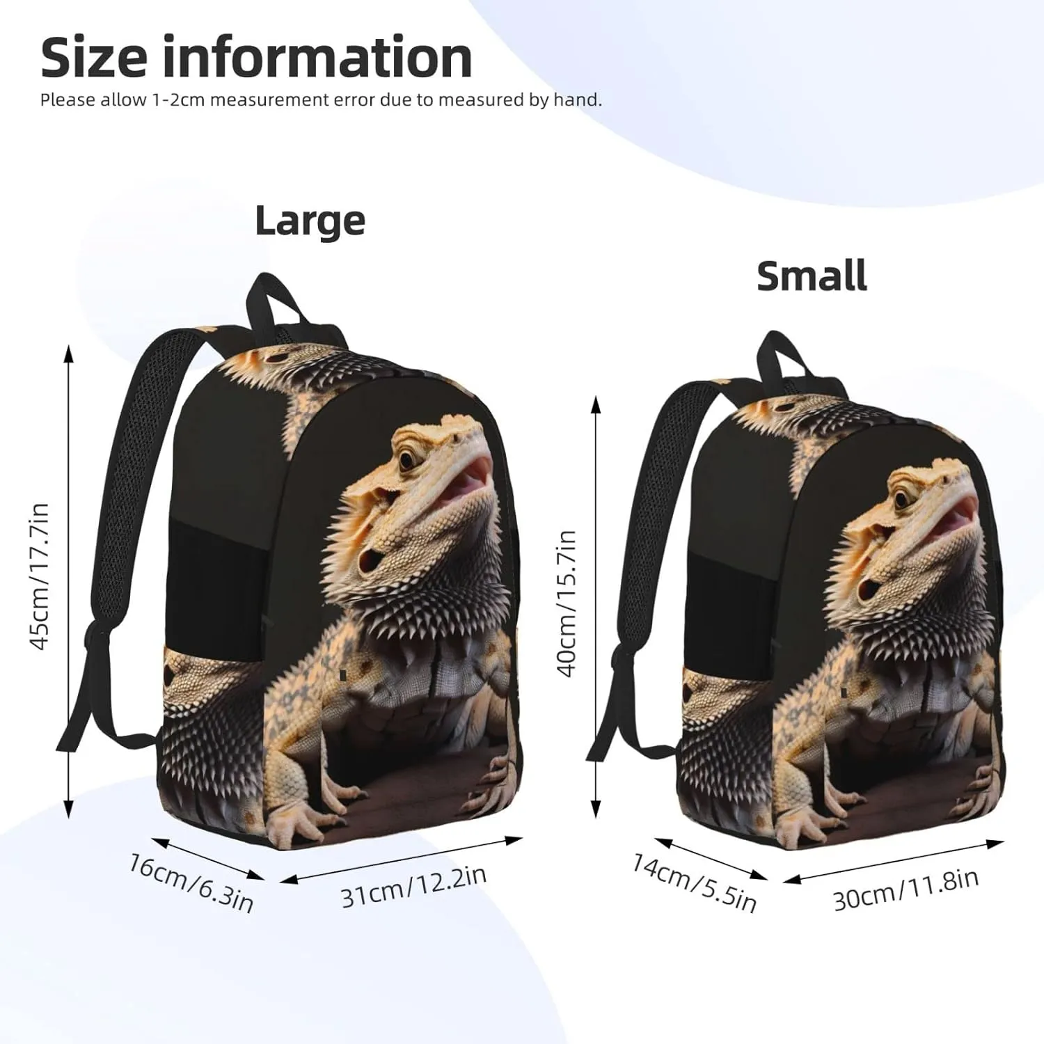 Bearded Dragons Backpack with Adjustable Straps, Suitable for Travel Picnics Activities