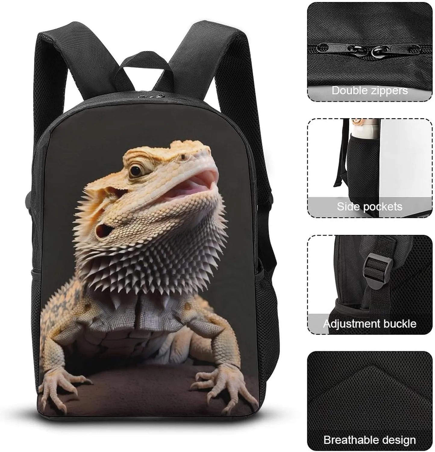 Bearded Dragons Backpack with Adjustable Straps, Suitable for Travel Picnics Activities