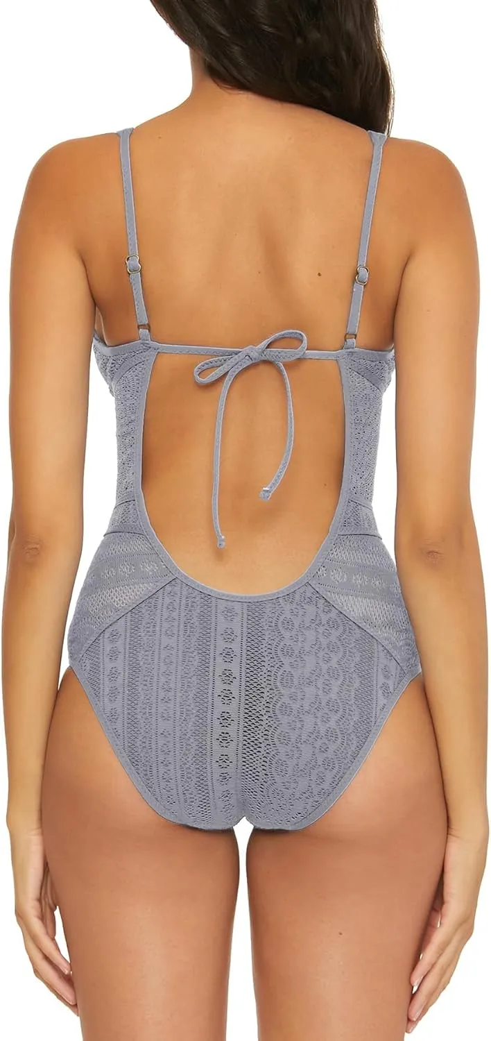 BECCA Color Play One Piece Swimsuit, Plunge Neck, Crochet, Bathing Suits for Women