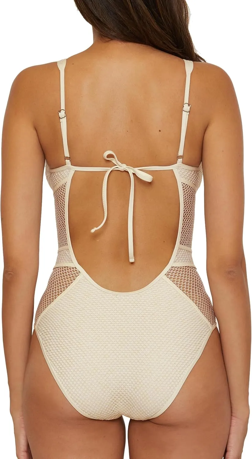 BECCA Color Play One Piece Swimsuit, Plunge Neck, Crochet, Bathing Suits for Women