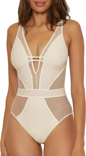 BECCA Color Play One Piece Swimsuit, Plunge Neck, Crochet, Bathing Suits for Women