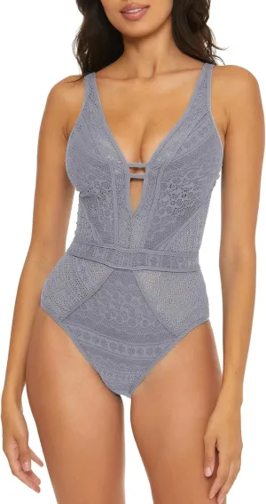 BECCA Color Play One Piece Swimsuit, Plunge Neck, Crochet, Bathing Suits for Women