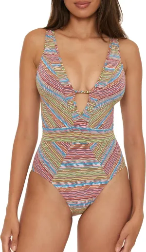 BECCA Women's Free Spirit One Piece Swimsuit, Plunge Neck, Bathing Suits