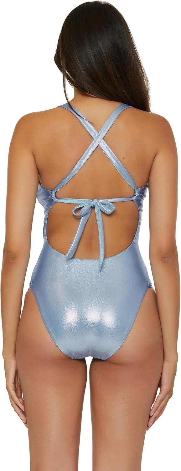 BECCA Women's Liquid Metal One Piece Swimsuit, Adjustable, Bathing Suits