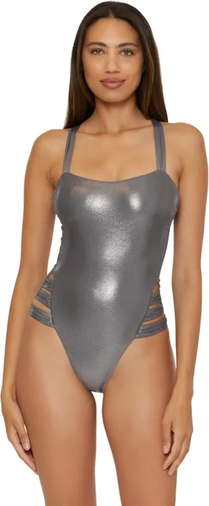 BECCA Women's Liquid Metal One Piece Swimsuit, Adjustable, Bathing Suits