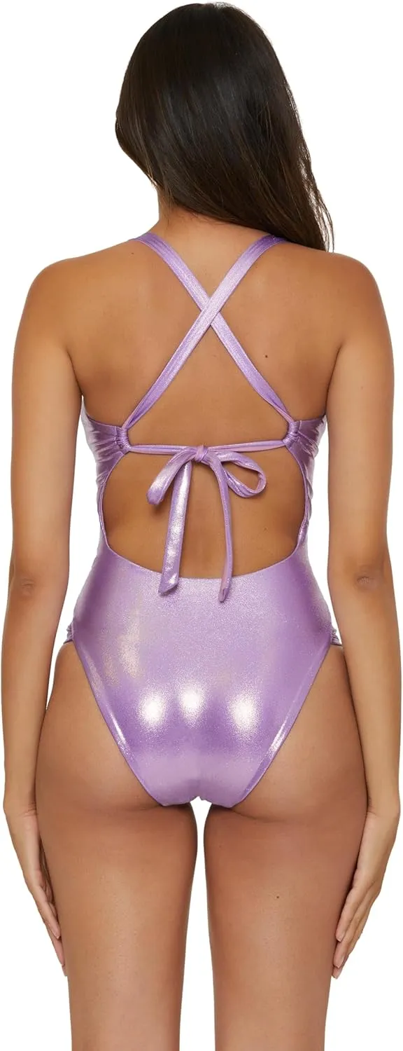 BECCA Women's Liquid Metal One Piece Swimsuit, Adjustable, Bathing Suits