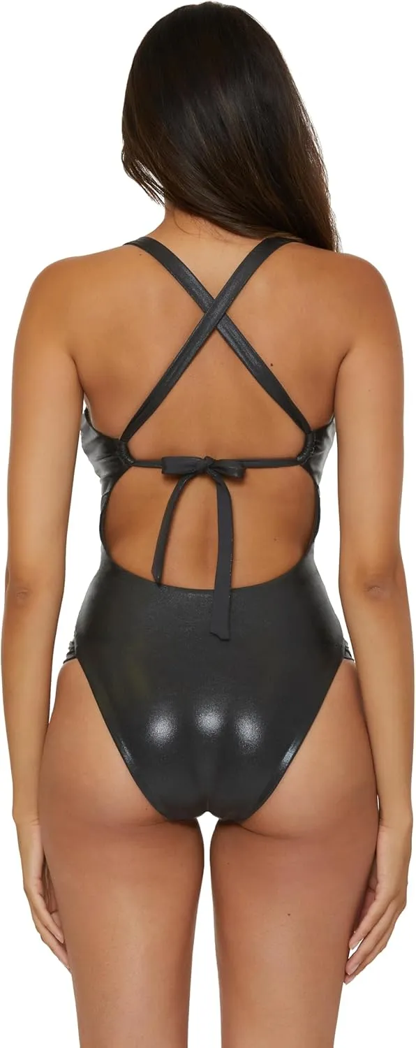 BECCA Women's Liquid Metal One Piece Swimsuit, Adjustable, Bathing Suits