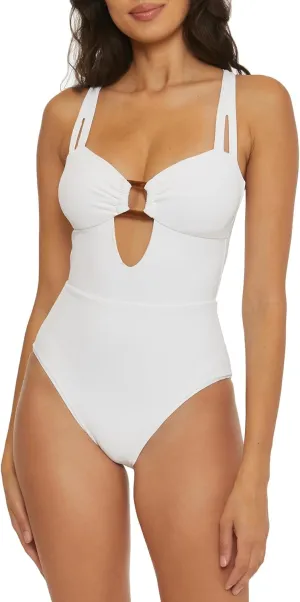 BECCA Women's Modern Edge One Piece Swimsuit, Plunge Neck, Bathing Suits