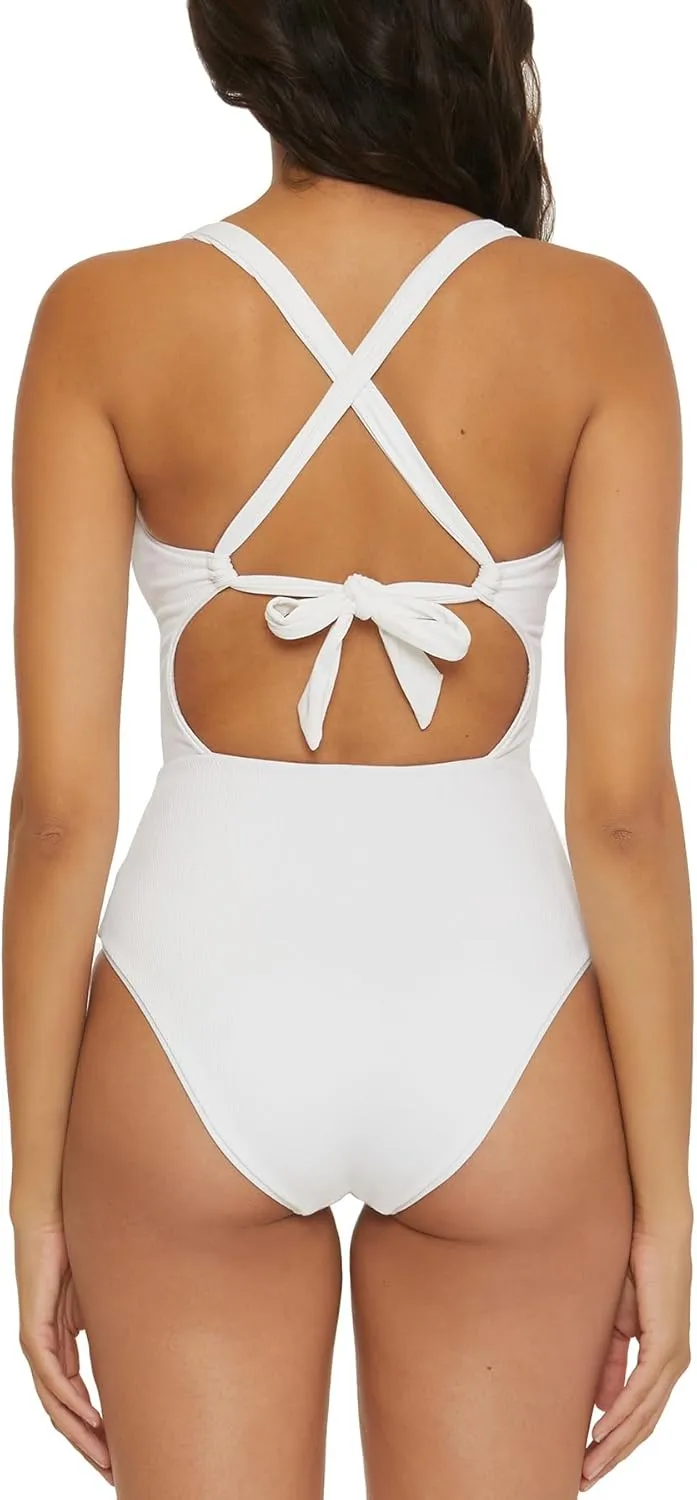 BECCA Women's Modern Edge One Piece Swimsuit, Plunge Neck, Bathing Suits