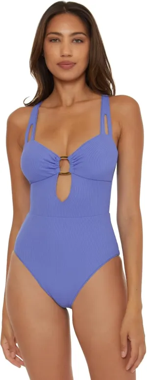 BECCA Women's Modern Edge One Piece Swimsuit, Plunge Neck, Bathing Suits